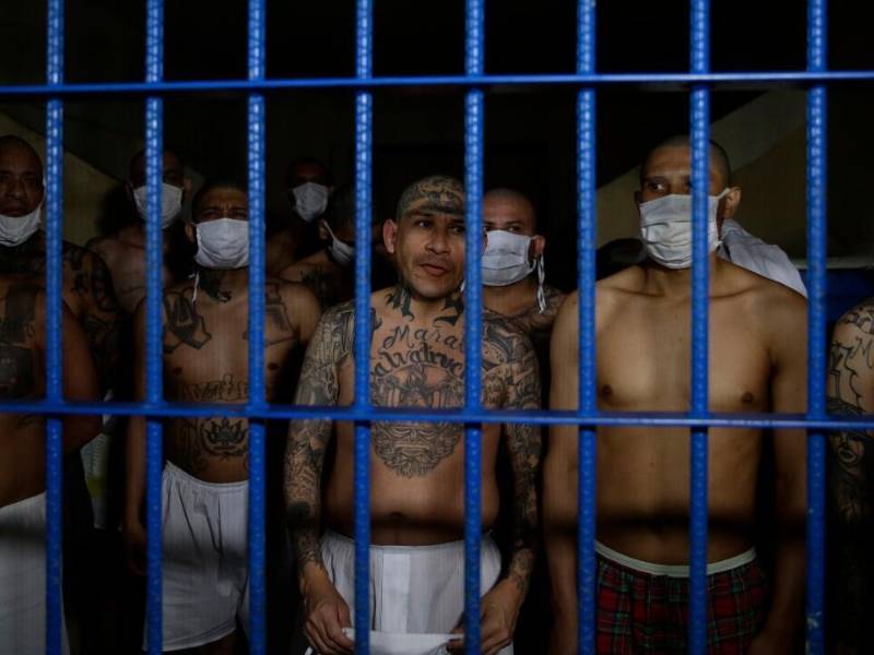 Miembros de la MS-13 en una celda en una cárcel de El Salvador.
