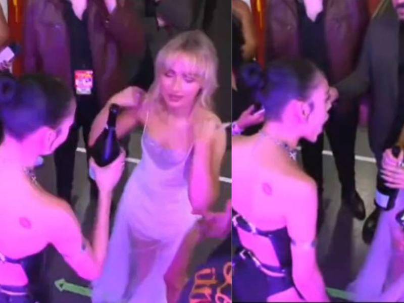 Danna Paola y Sabrina Carpenter con una botella en los MTV VMAs