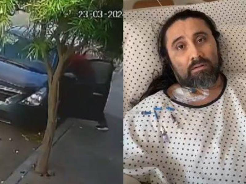 Captura de pantalla del momento del ataque contra el comediante y de una transmisión en sus redes sociales desde el hospital.