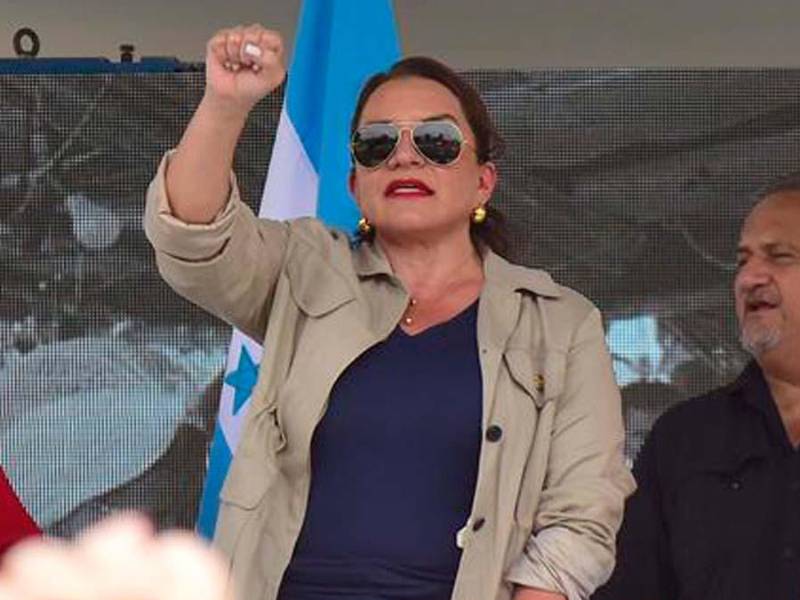 La presidenta de Honduras, Xiomara Castro, durante una concentración el Primero de Mayo en San Pedro Sula.