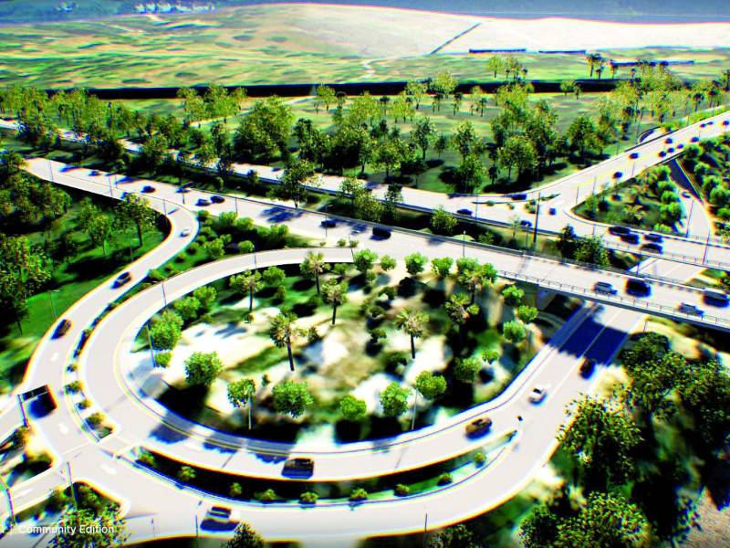 <b>Arriba se observa el tercer carril de sur a norte, abajo cómo quedará la obra completa.</b>