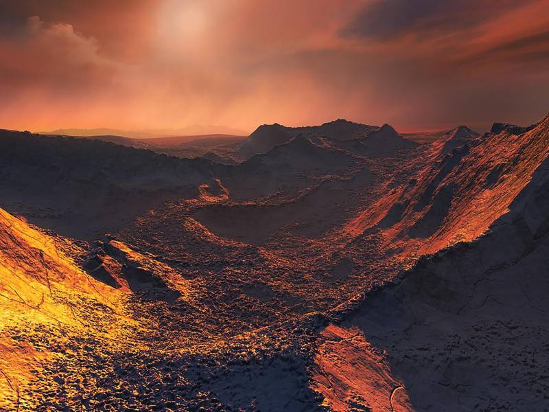 Impresión artística de un exoplaneta que orbita la Estrella de Barnard, una enana roja a 6 años luz de la Tierra.