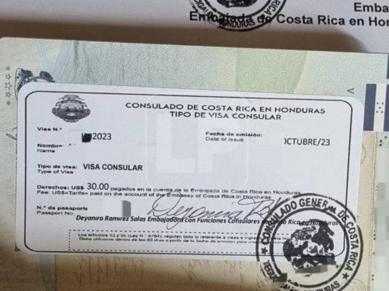 Así es la visa que la embajada de Costa Rica entrega a los hondureños.