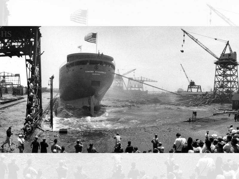 La botadura del Edmund Fitzgerald en 1958. El barco se hundió en el Lago Superior en 1975, cobrando 29 vidas.