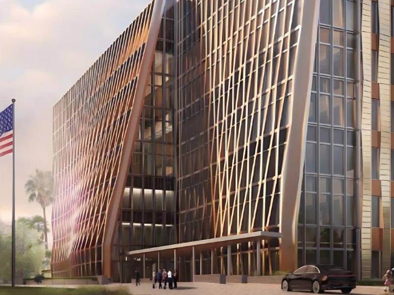 Imagen hecha por computadora de las instalaciones de la Embajada de Estados Unidos en Tegucigalpa, Honduras.