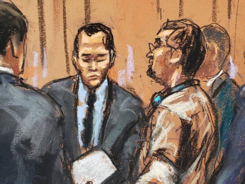 Ilustración del juicio de Juan Orlando Hernández en la Corte del Distrito Sur de Nueva York.