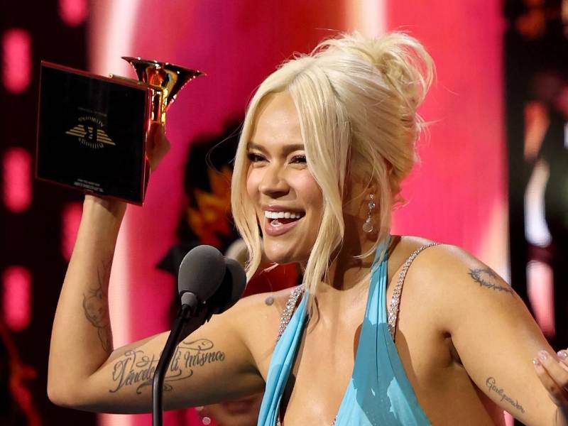 La cantante colombiana Karol G en la pasada edición de los premios Grammy.