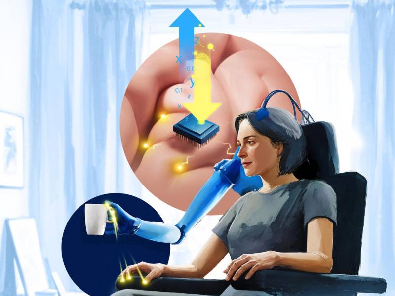 Un participante en las pruebas controla una mano biónica a través de una interfaz cerebro-ordenador que le permite sentir los cambios de presión cuando el volante se mueve en la mano.