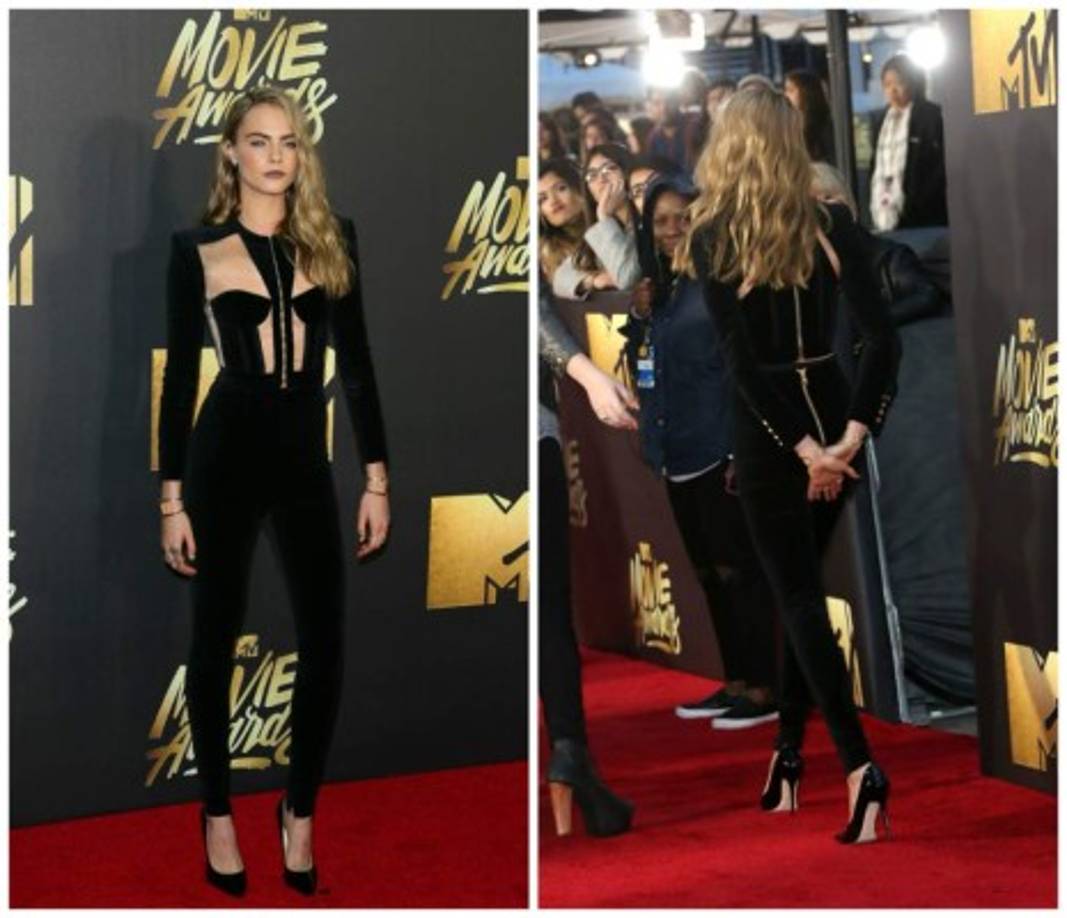 Realizado en terciopelo de color negro, el mono de Balmain sentaba genial a la modelo y actriz, además el estilo encorsetado del mismo ponía la guinda al pastel, restándole seriedad y añadiéndole un plus de sensualidad.