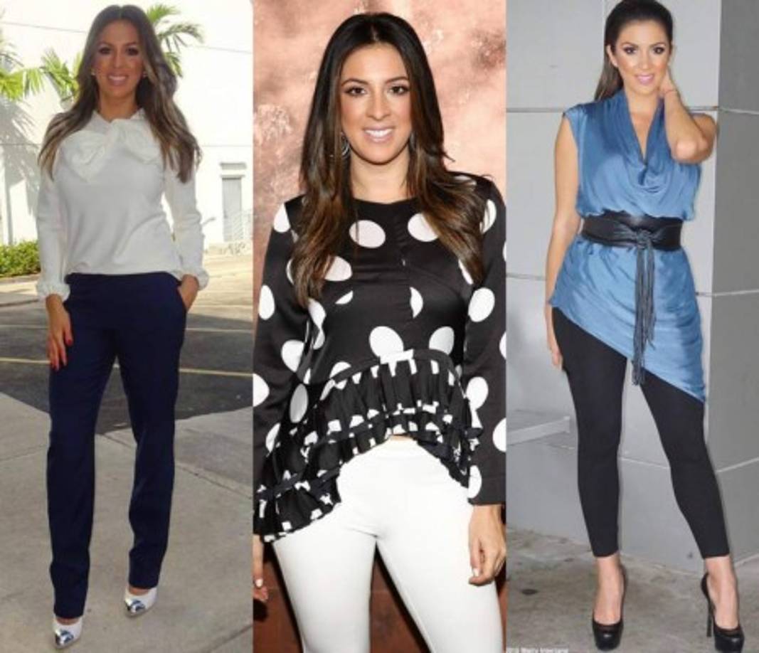 También los pantalones largos y camisas de seda son unas de las prendas que más utiliza la hondureña durante sus presentaciones y entrevistas para Univisión.