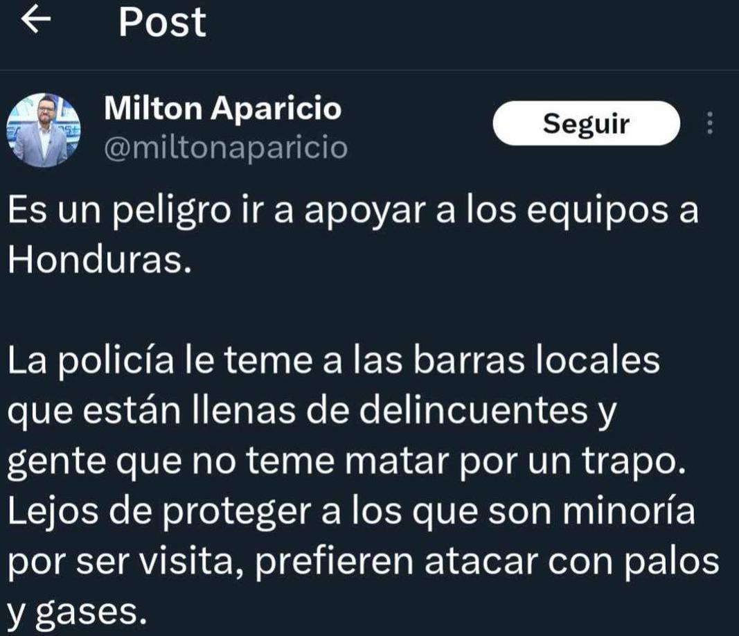 ”Es un peligro ir a apoyar a los equipos a Honduras”, denunció el periodista salvadoreño Milton Aparicio.