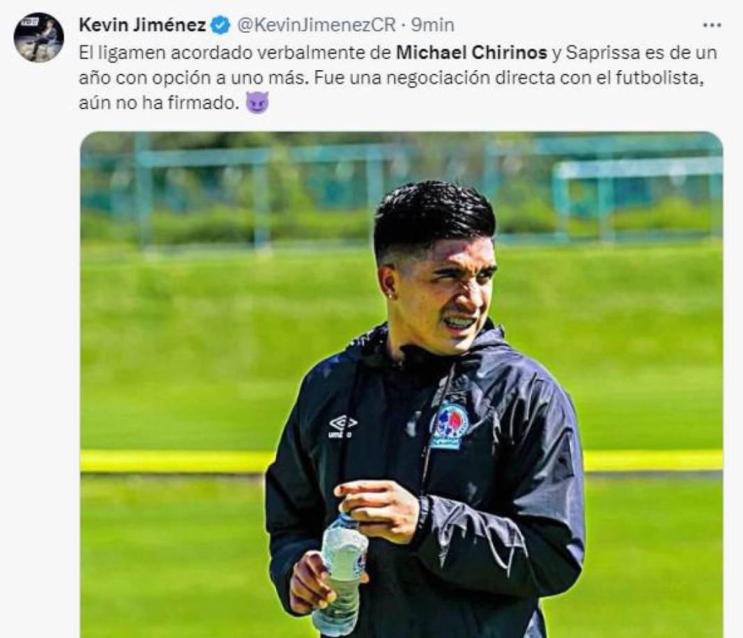 Kevin Jiménez, periodista de Costa Rica, confirma que el acuerdo de Chirinos con el Saprissa será de un año con opción a uno más.