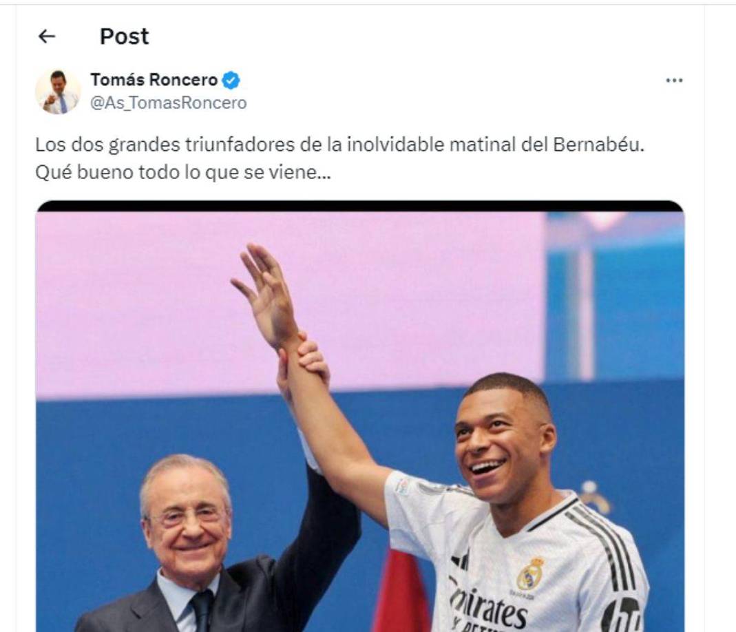 Tomás Roncero tuvo palabras de elogio para el presidente Florentino Pérez: “Qué bueno todo lo que se viene”, señaló.