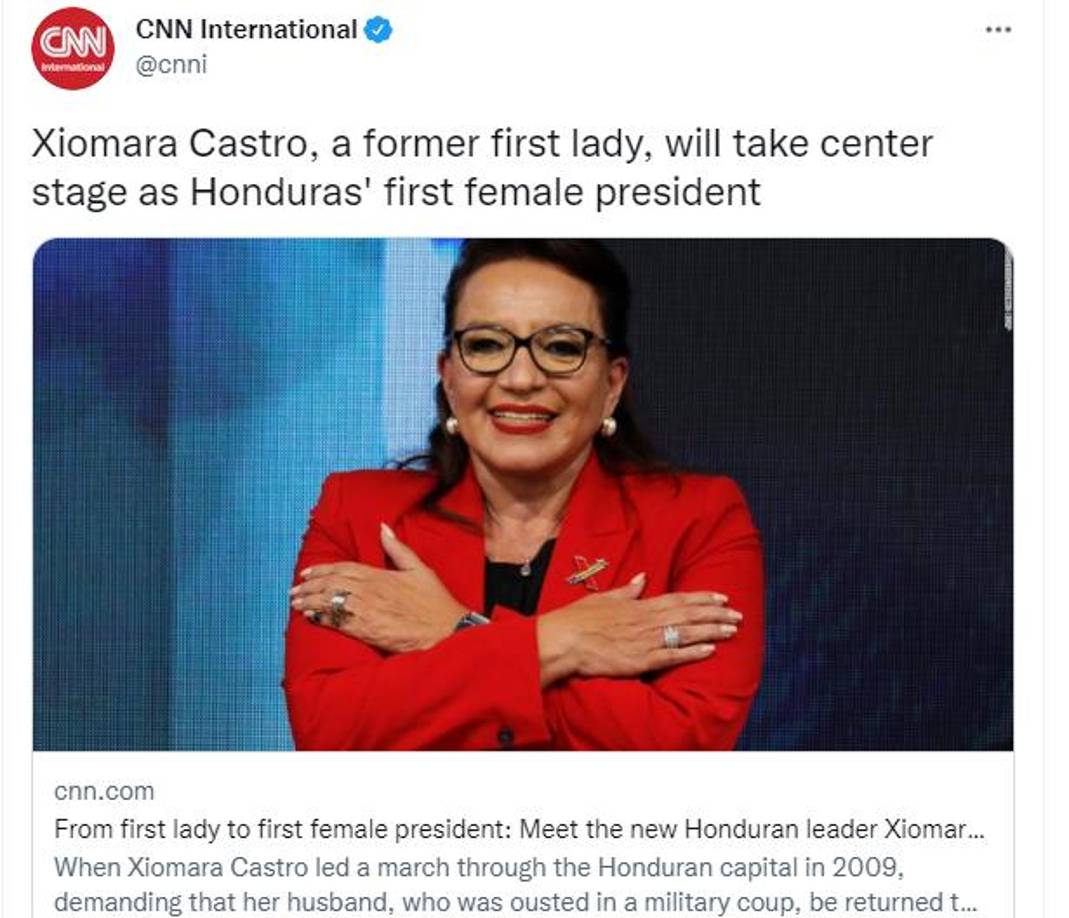 La izquierdista Xiomara Castro, la primera mujer en gobernar Honduras, asume este jueves la presidencia de un país golpeado por la pobreza, la migración, el narcotráfico y la corrupción, mientras intenta apagar una crisis en el Parlamento que amenazó su liderazgo, destacan medios internacionales sobre la juramentación de la ex primera dama.