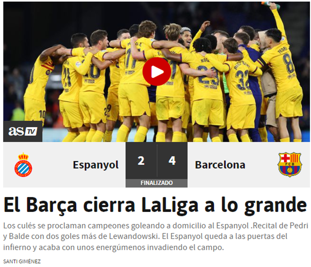 Diario As de España: “El Barça cierra La Liga a lo grande”.