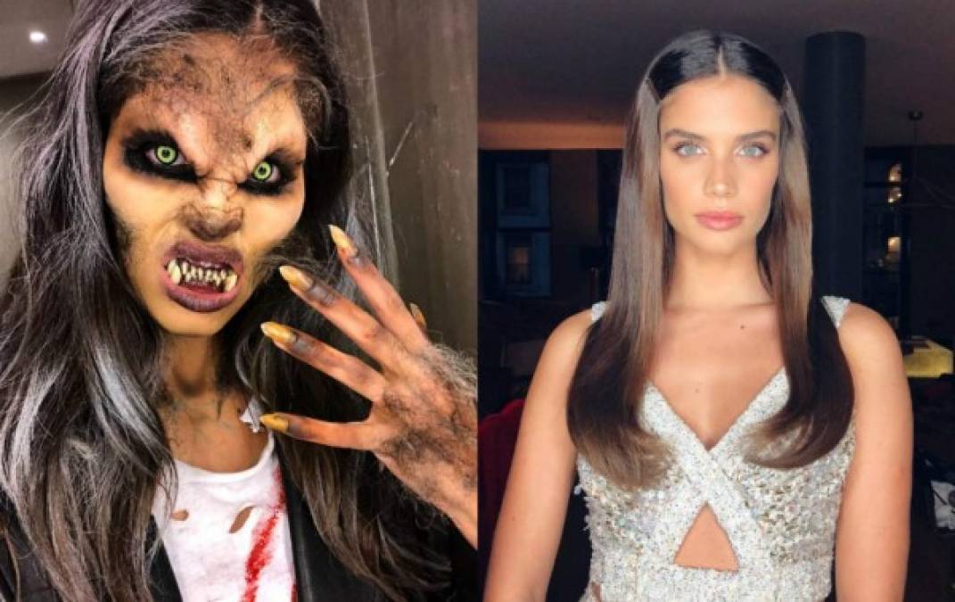 La bella Sara Sampaio cubrió su rostro para ser una terrorífica mujer lobo.