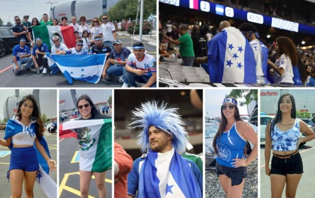 Las imágenes del ambiente del partido México-Honduras en la Copa Oro 2021 en un estadio State Farm de Phoenix a reventar de aficionados hondureños y mexicanos. También hinchas de El Salvador se hicieron presente.