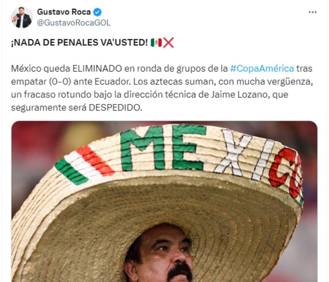 “Nada de penales, va usted”, fue el mensaje del periodista Gustavo Roca.