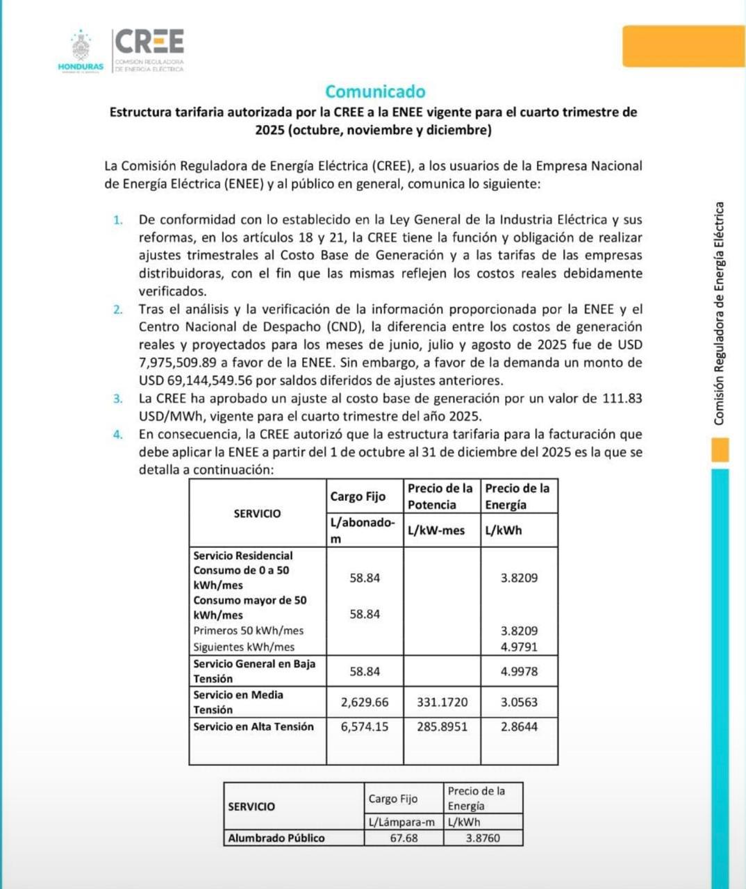 Comunicado oficial de la CREE.