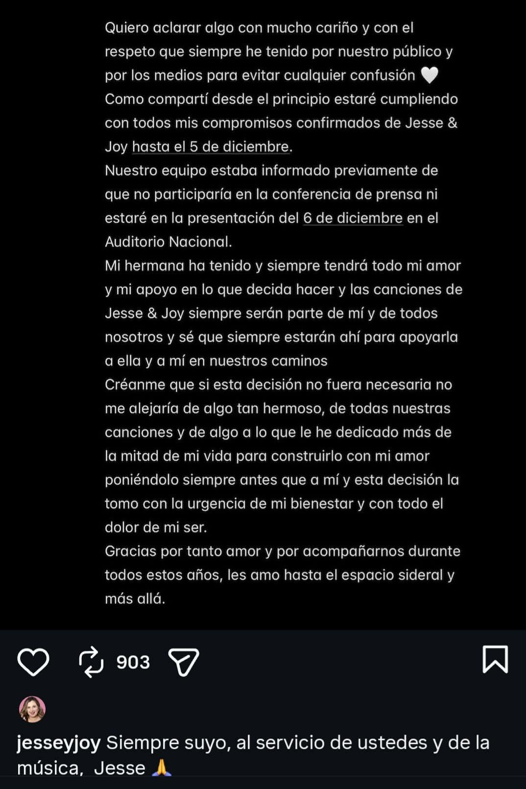 Comunicado de Jesse Huerta.
