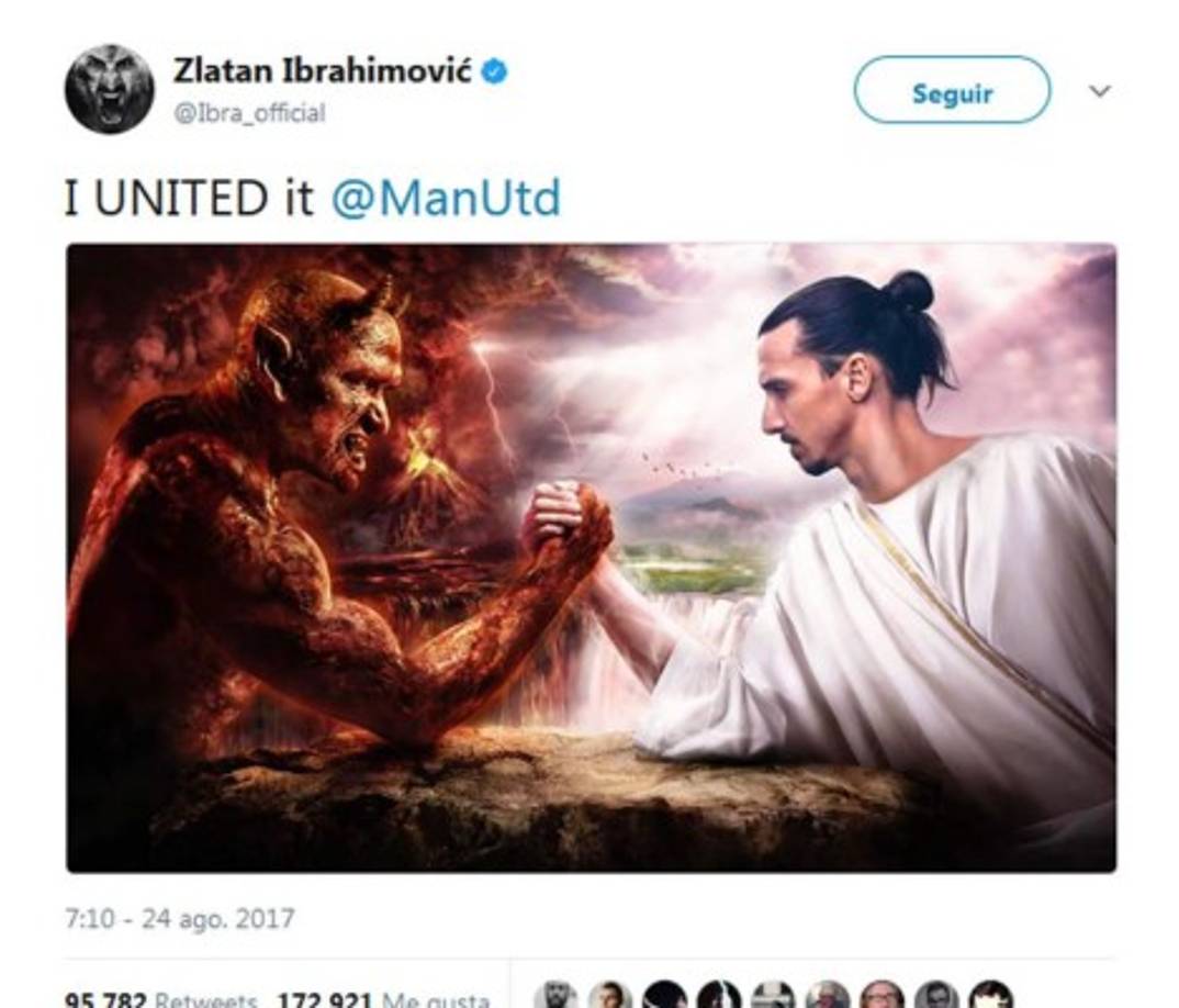 El delantero sueco Zlatan Ibrahimovic ha confirmado en su Twitter lo que era un secreto a voces. Con una foto espectacular, el jugador ha confirmado que ficha por el Manchester United por un año.