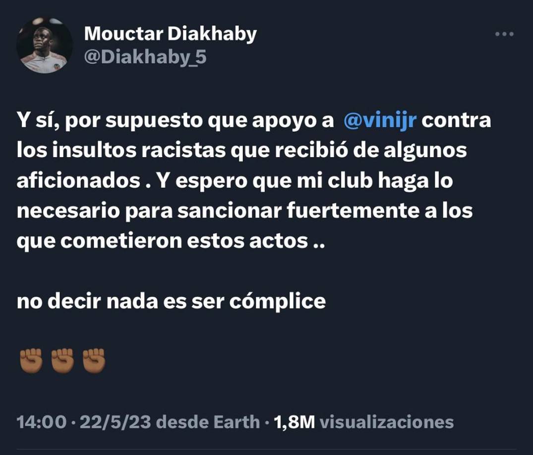 El futbolista franco-guineano expresó esta semana en las redes sociales su apoyo a Vinicius y pidió al Valencia una fuerte sanción para los implicados.