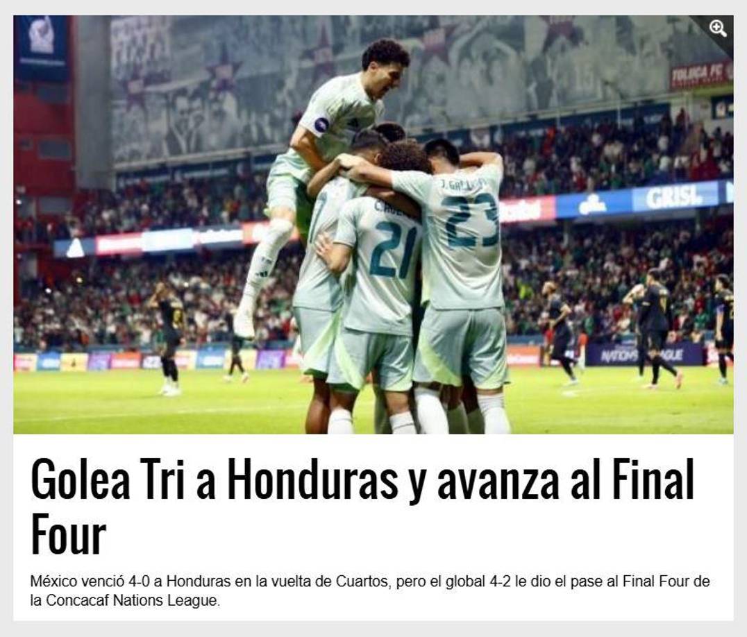 “Golea Tri a Honduras y avanza al Final Four”, Diario Reforma.