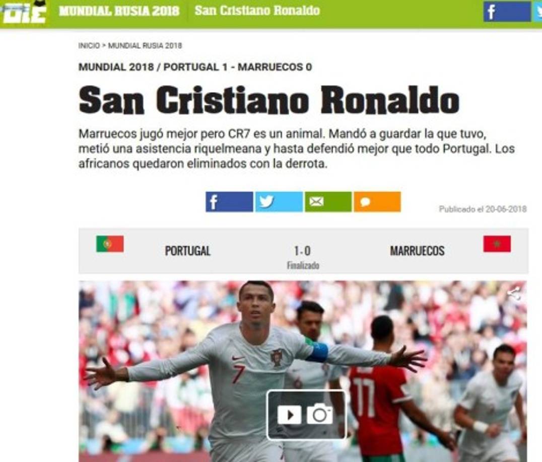 Así dice Olé del gran referente portugués.