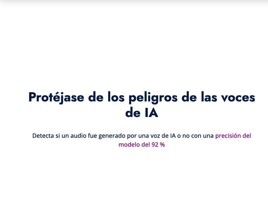 Captura de pantalla a los resultados de la herramienta IA Voice Detector.
