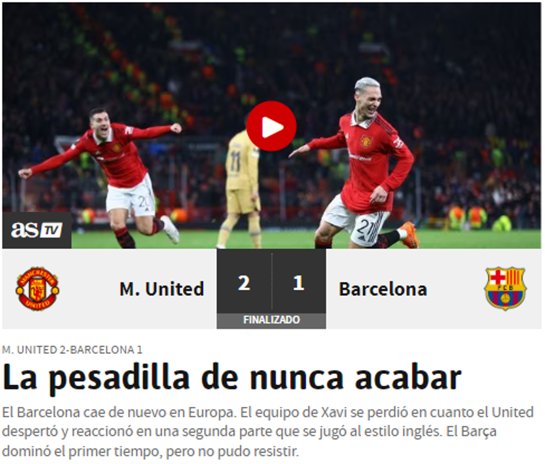 Diario As de España: “La pesadilla europea de nunca acabar”.