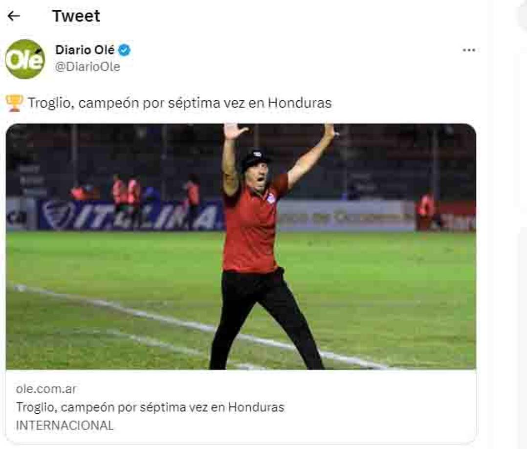 Diario Olé de Argentina destacó a Pedro Troglio.