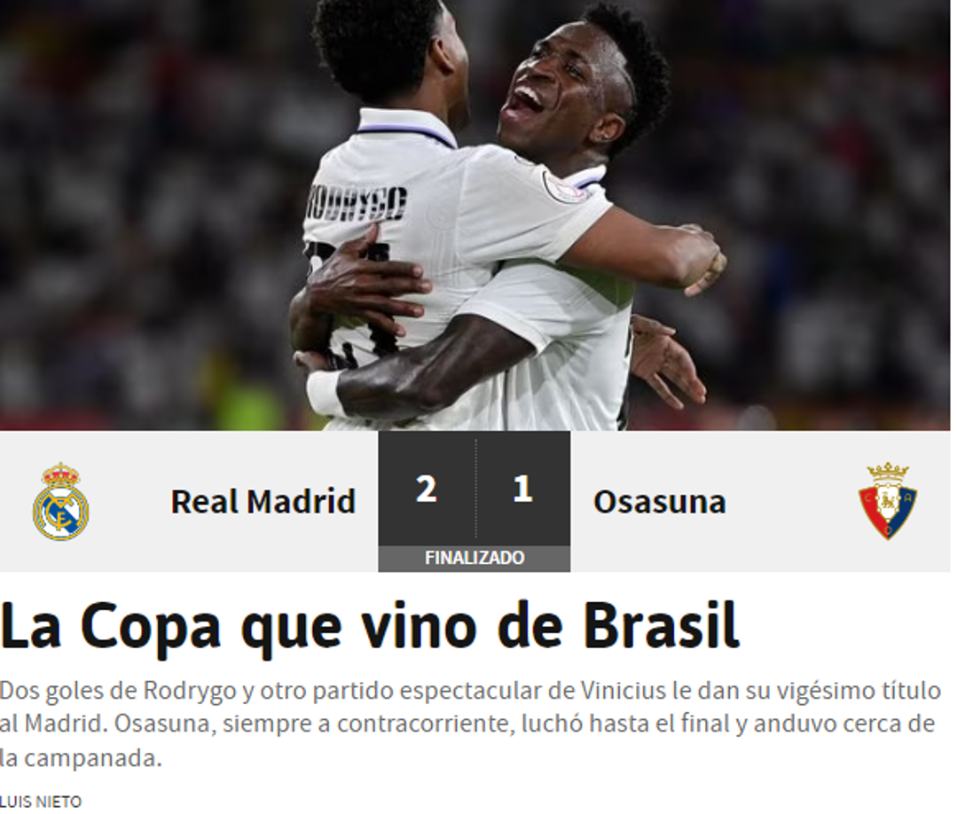 Diario AS de España: “La Copa que vino de Brasil”