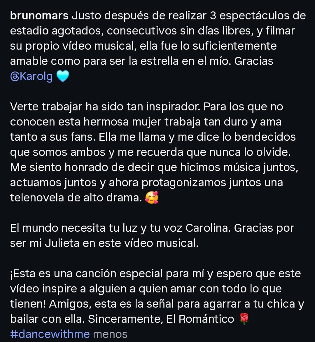 Bruno Mars estrena Dance With Me con Karol G