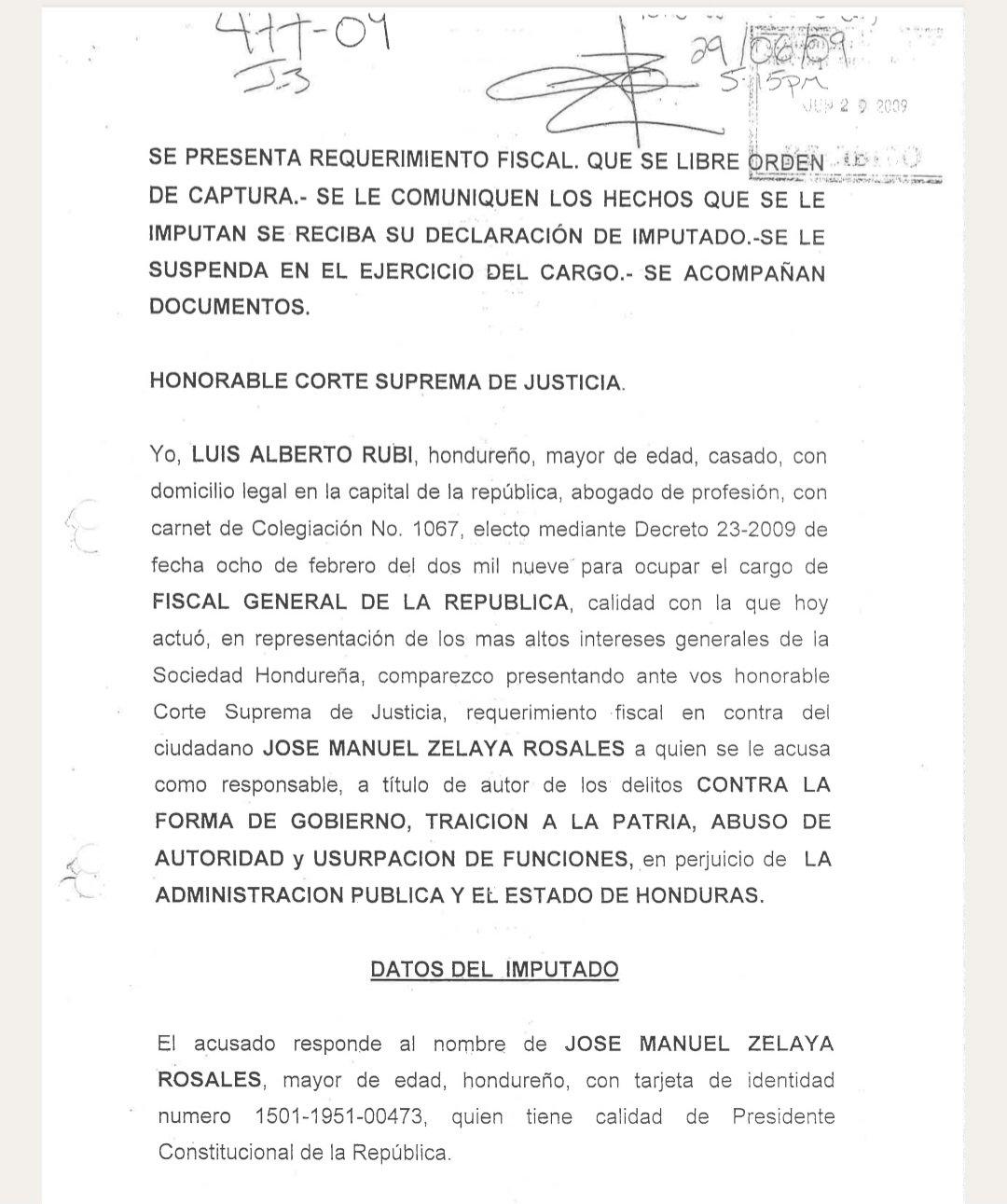 Romeo Vásquez filtra antiguo requerimiento fiscal contra Mel Zelaya
