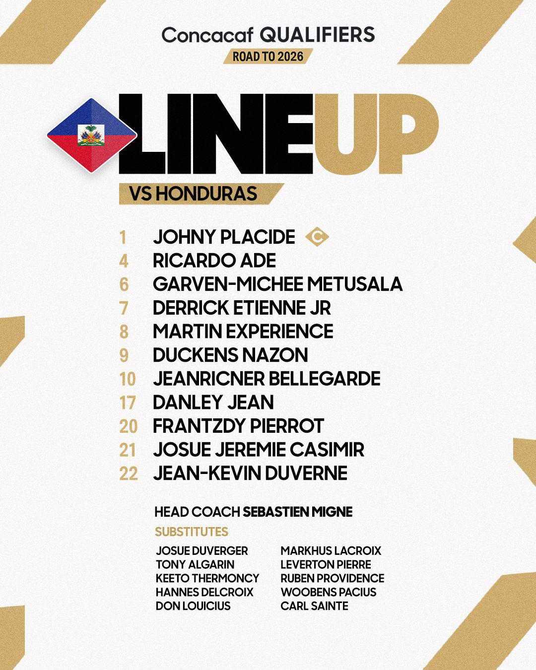 Este es el 11 titular de Haití ante Honduras en el Nacional.