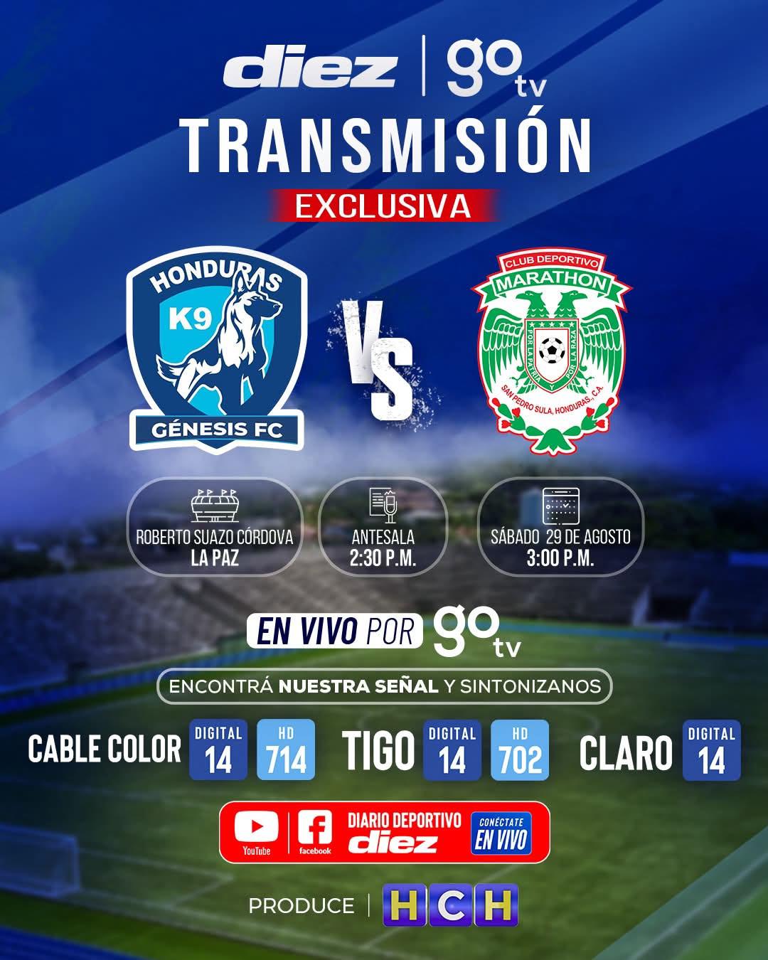 Aquí podrás seguir el juego entre Génesis FC y Marathón en la Liga Nacional.