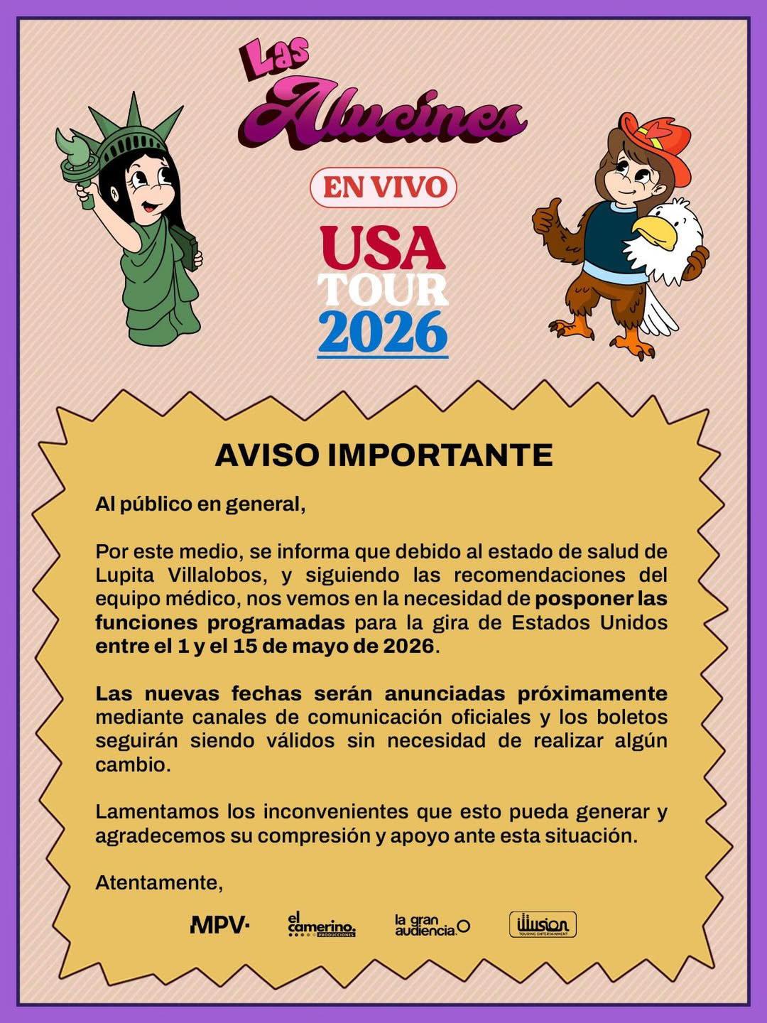 Las Alucines anuncian pausa en su gira por salud de Lupita