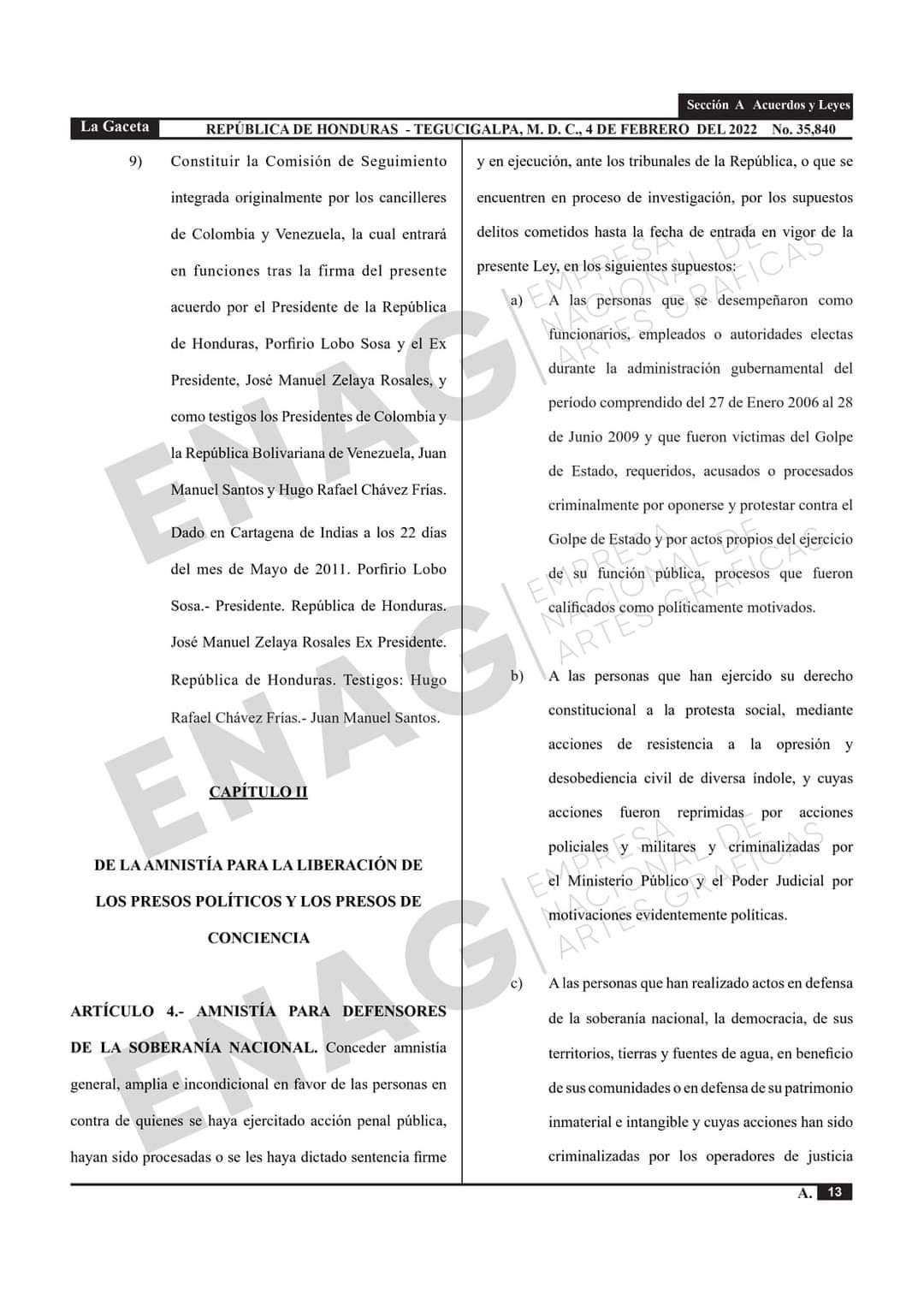 Publicada en La Gaceta polémica ley de Amnistía a Presos Políticos