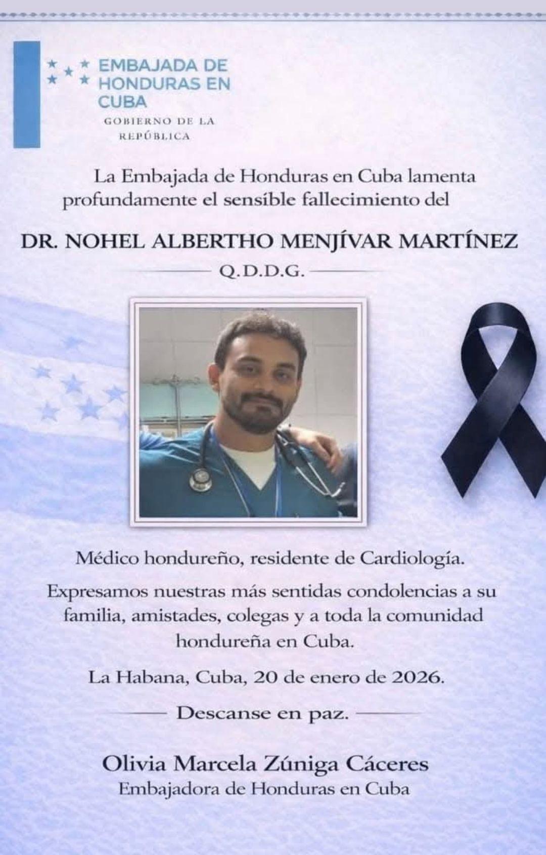 Conmoción por el inesperado fallecimiento de médico hondureño en Cuba