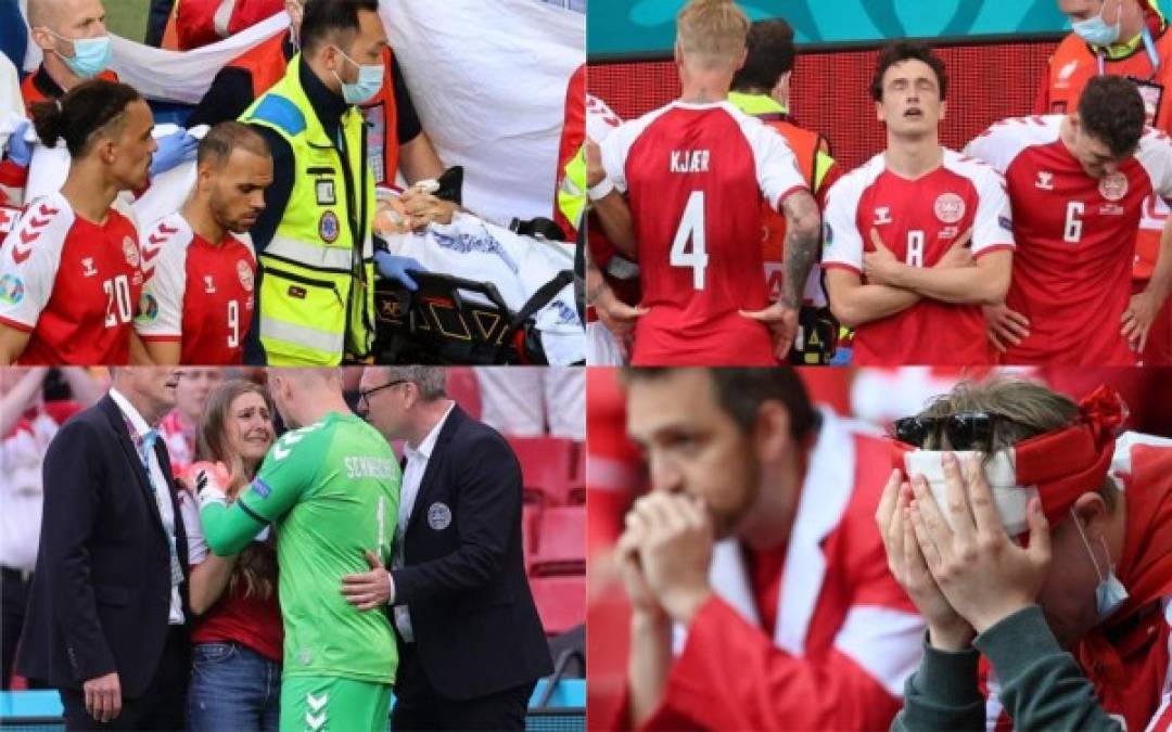 El volante danés Christian Eriksen se desplomó en la recta final del primer tiempo del duelo Dinamarca - Finlandia en duelo de la primera jornada del grupo B de la Eurocopa. Las imágenes son impactantes ya que hubo escenas de mucho dramatismo. Fotos AFP y EFE.