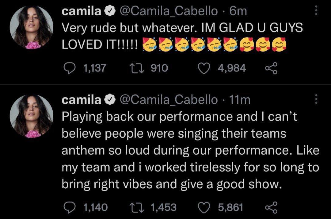 Camila Cabello expresó su molestia por los abucheos de los aficionados.