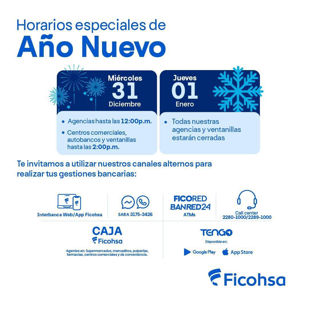 Horarios de los bancos este 31 de diciembre y 1 de enero en Honduras