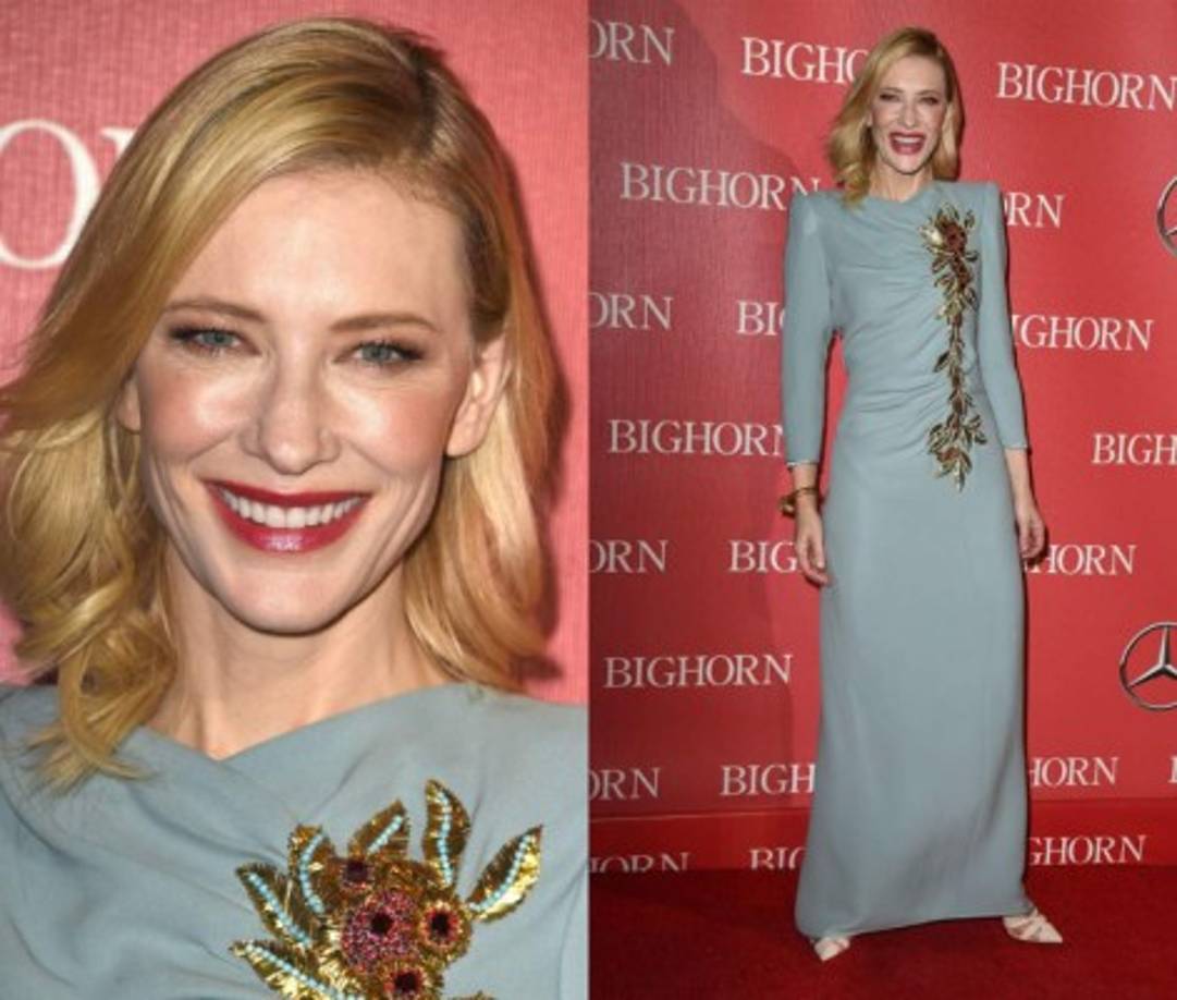 Cate Blanchett vestida de azul serenidad.