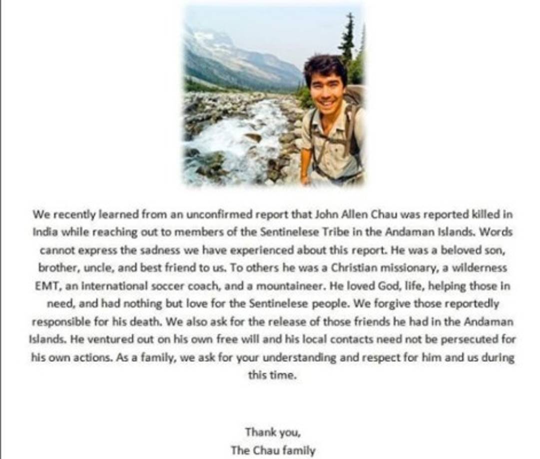 'Las palabras no pueden describir la tristeza que nos ha producido esta noticia'. inicia el comunicado.<br/><br/> 'Para nosotros, era un hijo querido, hermano, primo; y el mejor amigo. Para otros, era un misionero cristiano, un paramédico especializado en atención en la naturaleza, un entrenador internacional de fútbol y un alpinista', expresaron.<br/><br/>