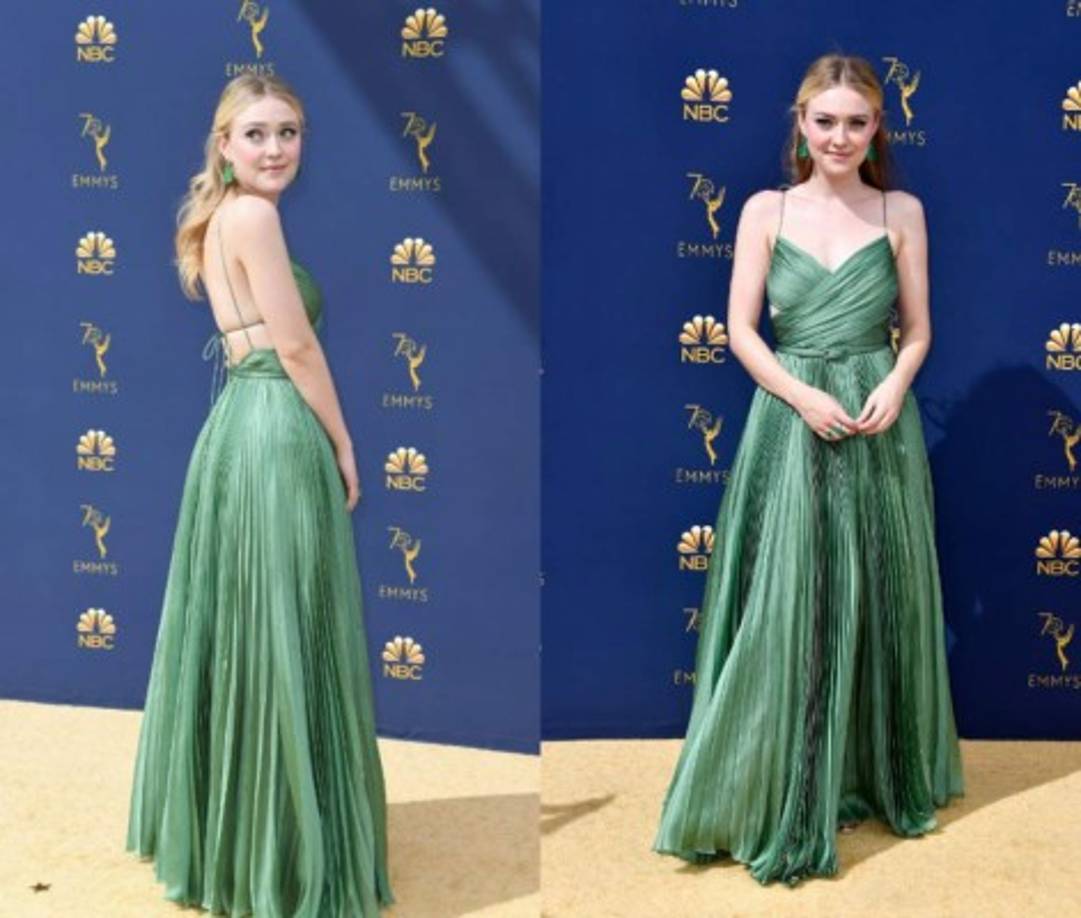 Dakota Fanning captó la atención con un vestido verde esmeralda que combinó con joyas del mismo color.