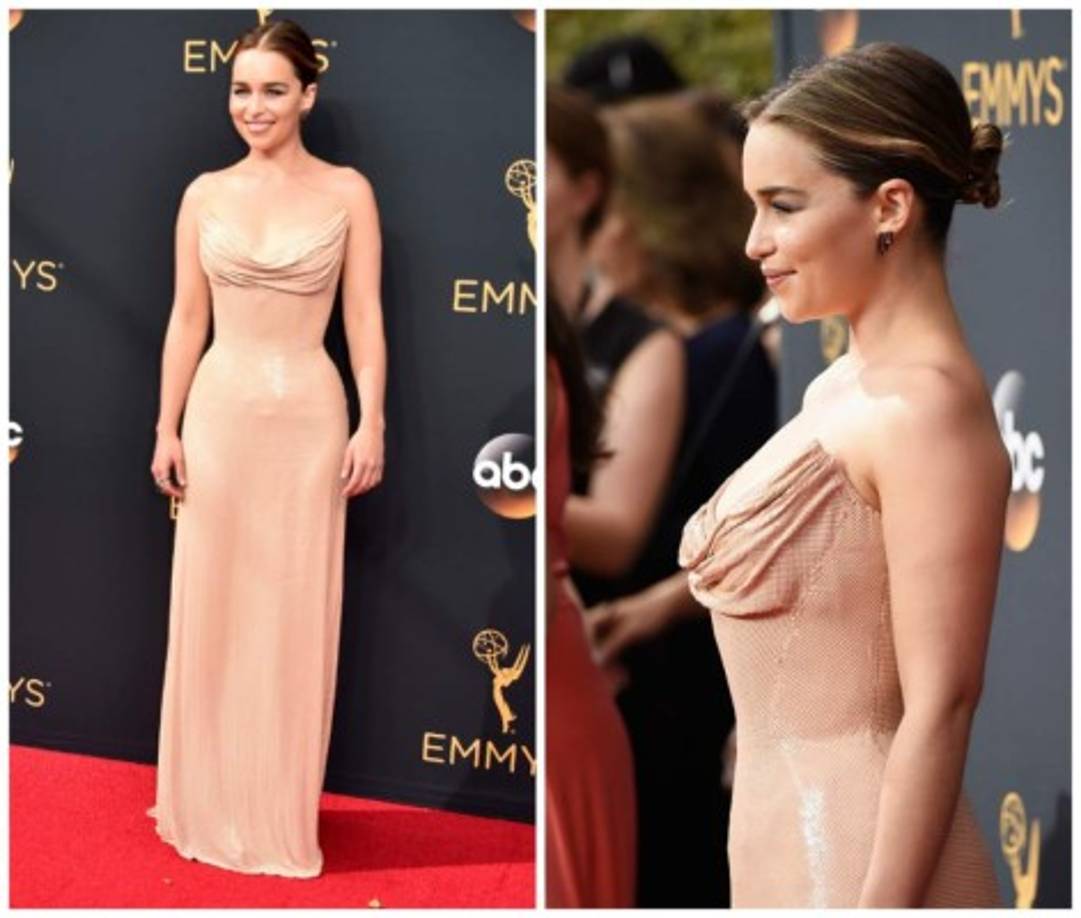 La actriz de Game of Thrones, Emilia Clarke en la alfombra de los premios Emmy 2016.