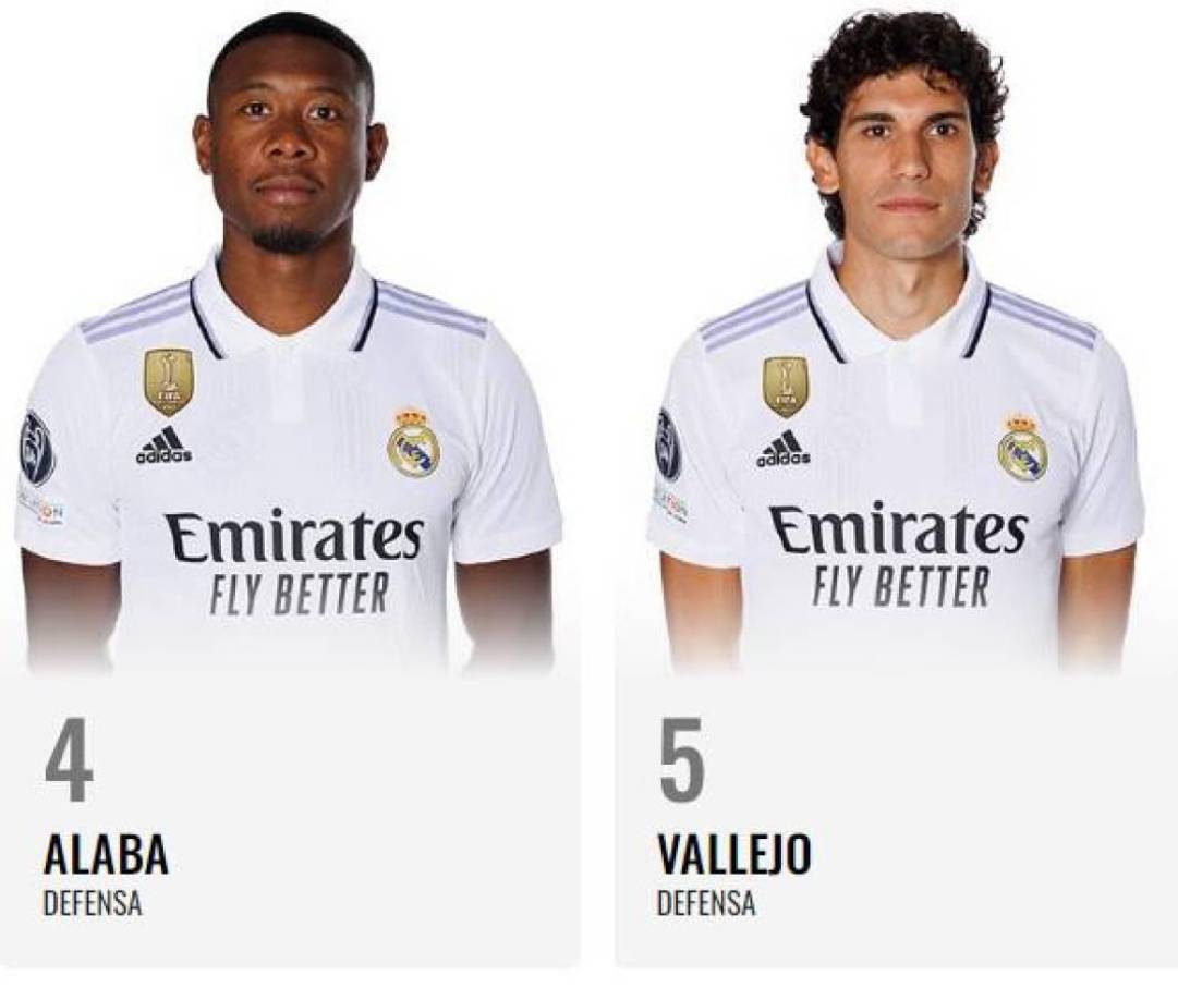 Asimismo para David Alaba que seguirá con el “4”. Sin embargo, podría haber cambio con el “5” si Vallejo decide irse del Real Madrid.