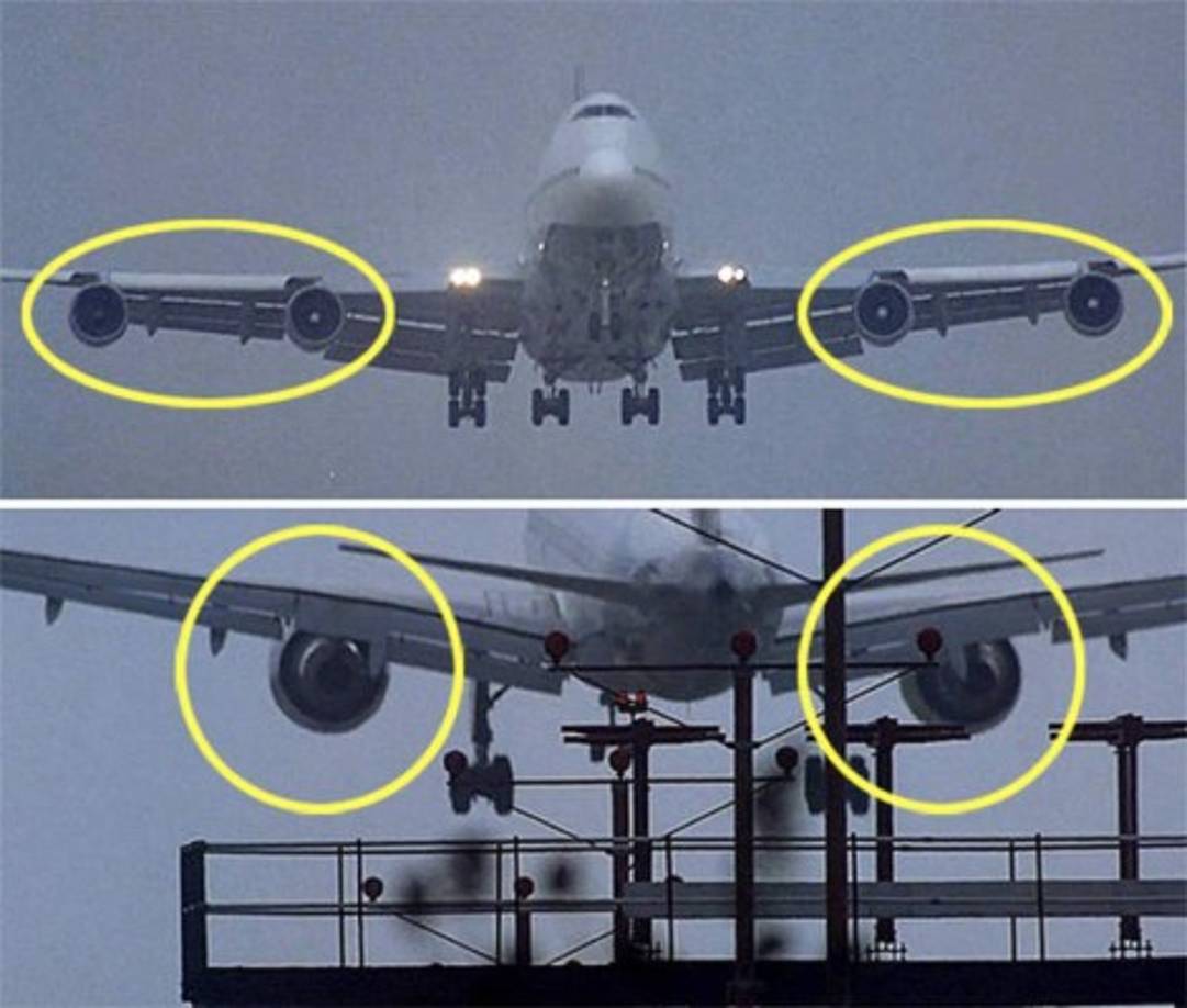 Los sospechosos de siempre: Cuando se muestra el aeropuerto por primera vez hay un avión aterrizando. Ese avión tiene 4 motores, un segundo después tiene solo 2.