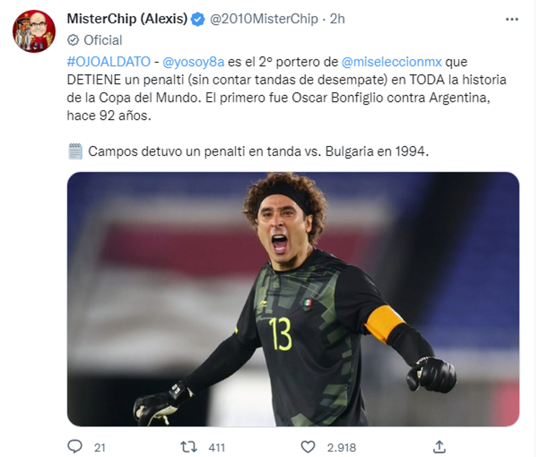 El estadista español Mister Chip ofreció datos sobre Memo Ochoa.