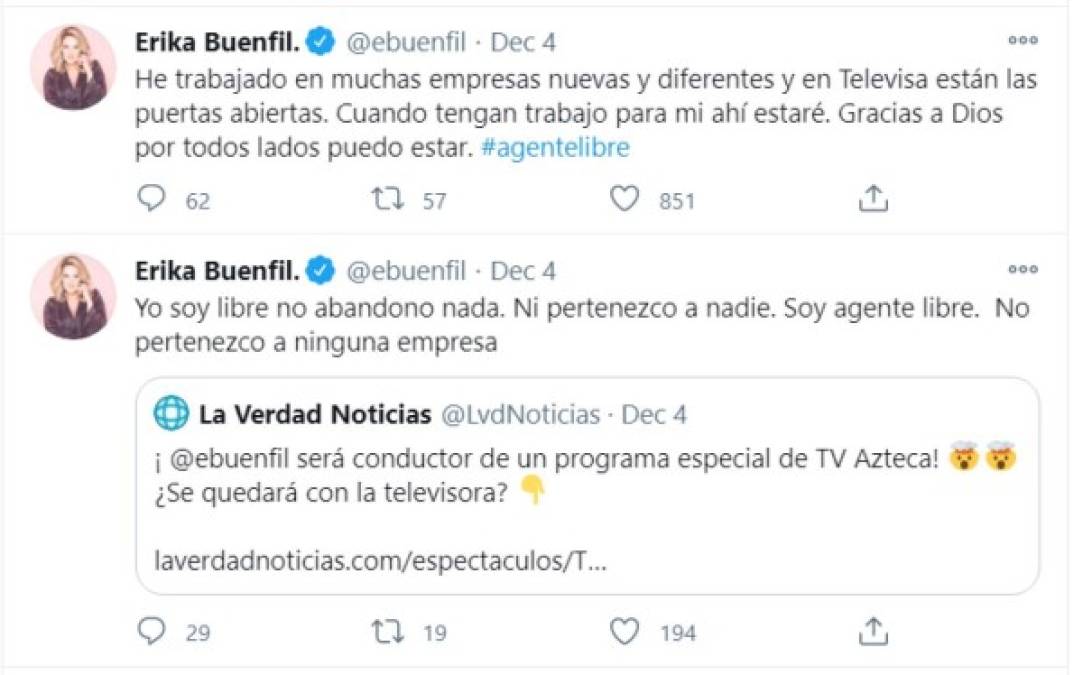 Érika Buenfil aclara la controversia por sus trabajos en Televisa y TV Azteca: 'Yo soy libre. No pertenezco a nadie'